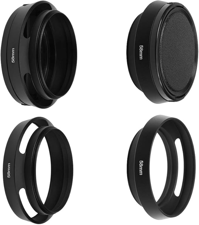 SIOTI 58mm Lens Hood, Oxidation Matte Anti Reflective Treatment, Aluminum Alloy, with 1 * 62mm Lens Cap, Compatible with Sony/Canon/Nikon/Fuji etc >40mm Camera Lens