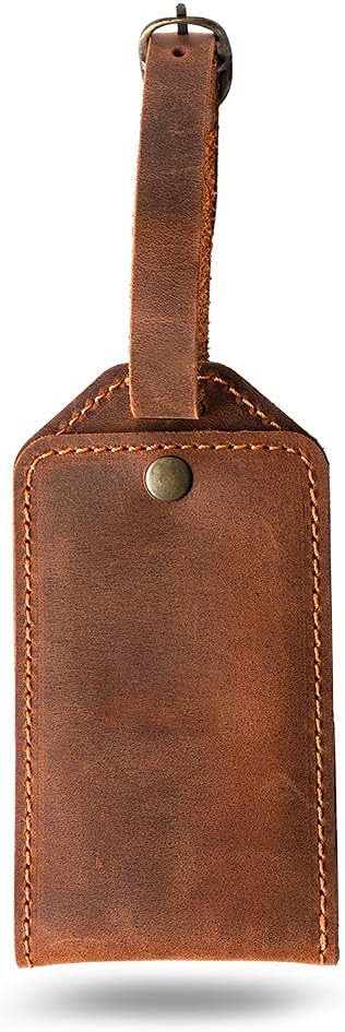 PEGAI 100% Soft Touch Rustic Leather Luggage ID Tag, Secure With Snap Closure and Easy Attachment to Suitcase, Backpack, Handbag, Handmade Travel Accessories Luggage Tags (Mahogany Brown)