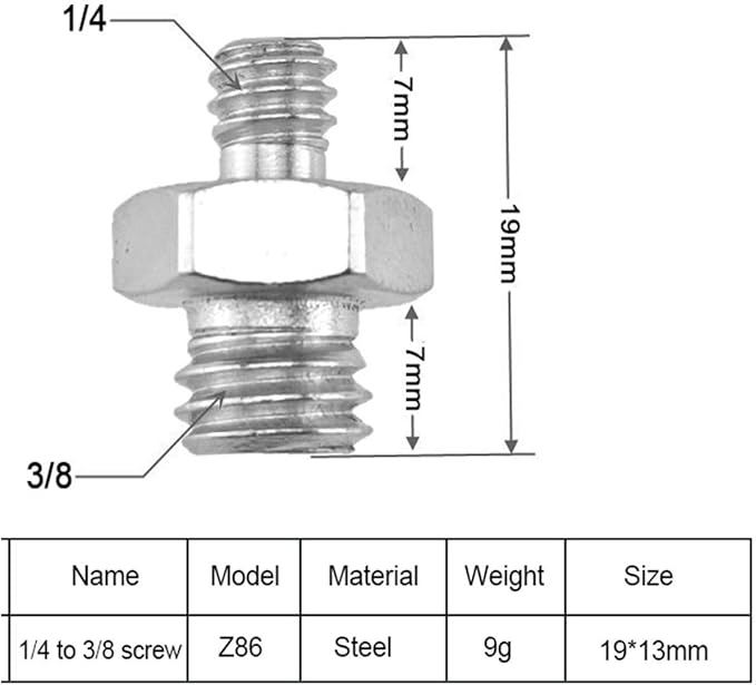 IOFIT Universal Conversion Screw 1/4 to M4 3/8 Screw Male to Male Adapter Screw Photography Accessories for Camera Tripod (Color : Silver, Size : Z86 1PC)