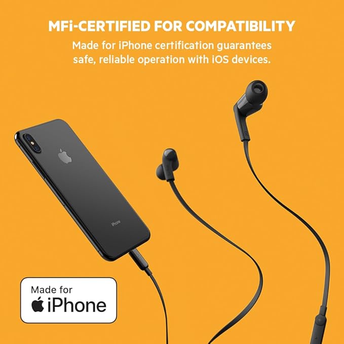 Belkin SoundForm Headphones - Wired In-Ear Earphones With Microphone- iPhone Headphones - Apple Wired Earbuds For iPhones & iPads With Lightning Connector (Black)