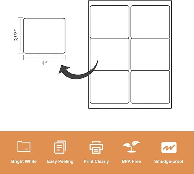 LabelMore 3 1/3 x 4 Labels - 6 Up Self Adhesive Shipping Labels - FBA Labels - 2000 Sheet/ 12000 Labels