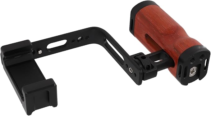 Phone Camera Rig Hand Grip, Wooden Handle with Adjustable L Plate, Cold Shoe Mounts, for, for iOS Smartphones