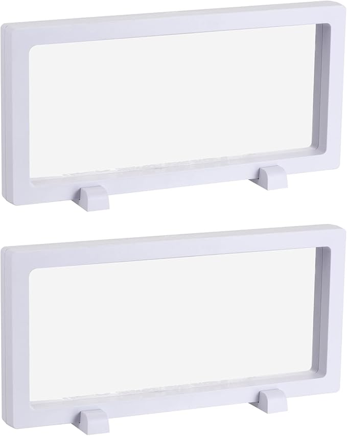 MECCANIXITY Floating Frame Display Holder Stand 3D Jewelry Display Box with Base 9.06 x 4.33 x 0.79 inch White Pack of 2