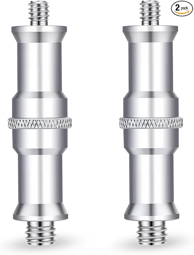 1/4 to 3/8 Inch Metal Threaded Screw Adapter (2 Pieces) - Male Convertor Spigot Stud for Studio Light Stand, Hotshoe/Coldshoe, Ball Head, Wireless Flash Receiver, Trigger