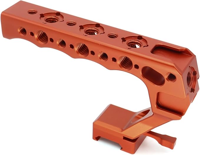 SZYingXian NATO Top Handle, Quick Release NATO Grip with 4 Cold Shoe Adapters for DSLR Camera Cage, Universal Top Handle with 3/8-16 and 1/4-20 Thread Holes (Orange)