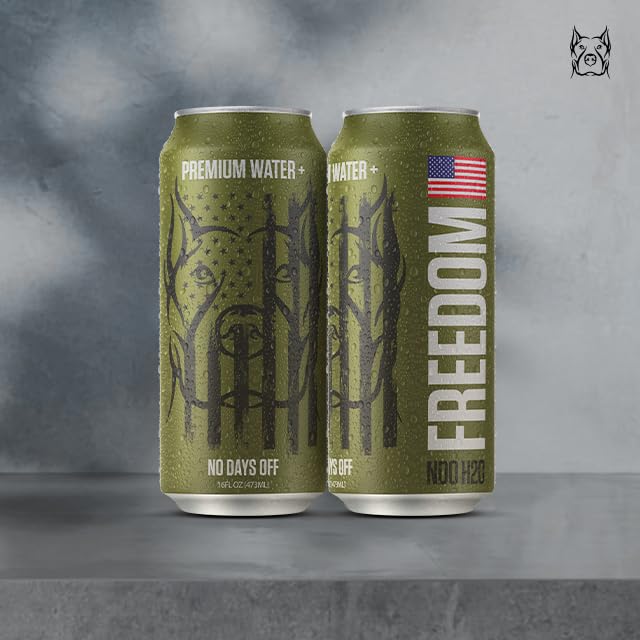 NO DAYS OFF Premium Water+ Limited FREEDOM Edition - 12 Pack, 16 fl oz Can - 8.5+ pH Alkaline Water, Ultra-Purified Reverse Osmosis, American Sourced-Filled-Packaged, Boldly Enhanced with Potassium, Served in BPA-free Cans