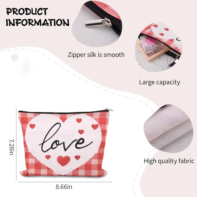 Valentines Day Toiletry Bag Pouch Love Heart Makeup Cosmetic Bag Engagement Anniversary Wedding Gifts Bags for Women Wife Girlfriend Fiancee Travel Make Up Bags Organizer Gf Graduation Bday Gift Idea