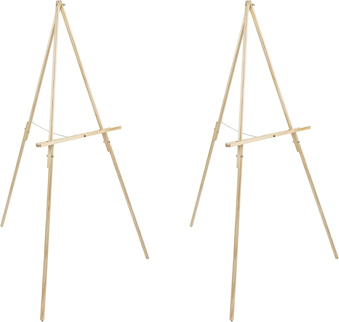 Creative Mark Thrifty Wood Tripod Display Easel Stand for Painting Pack of 2 - Durable Light Weight, Adjustable Angle for Drawing and Painting - Beechwood Finish - Ideal for Artist