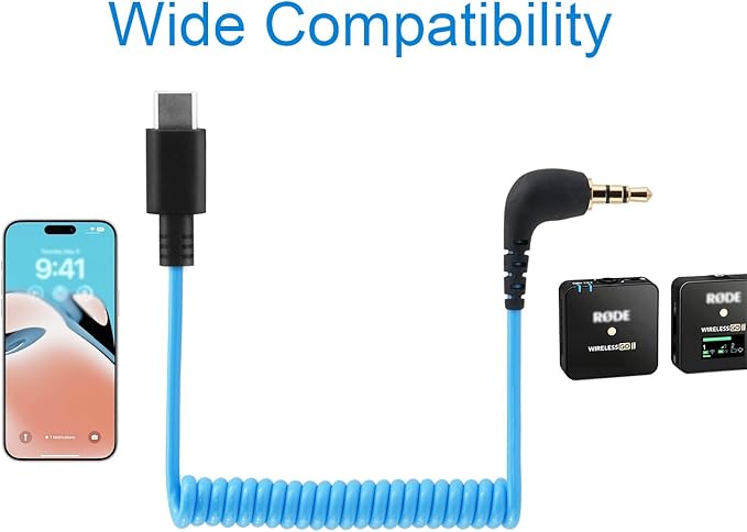 Mic Adapter for Rode Wireless GO 2 / GO II/Pro/ME to iPhone 15/15 Pro Max, Samsung, Android Smartphone USB C to 3.5mm TRS Microphone GO2 OTG Audio Cable DAC Coiled Aux Cord