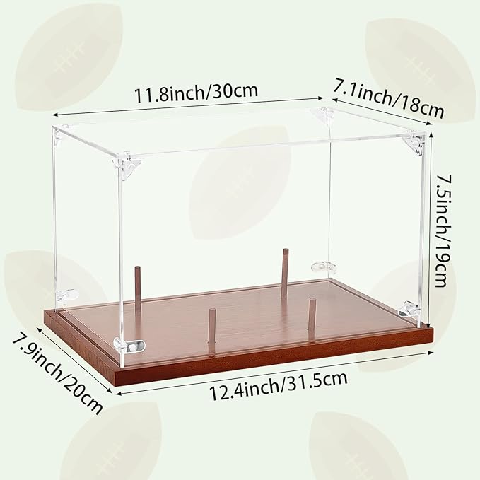 Hooqict Football Display Case Acrylic Clear Full Size with Solid Wood Base UV Protected Football Holder Stand Display Case for Sports Collections Autographed Ball Memorabilia Gifts