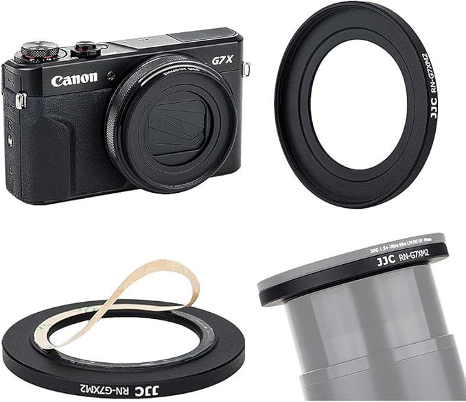 JJC Dedicated Metal 49mm Thread Filter Adapter Lens Adapter for Canon PowerShot G7X III II G5X Installing UV CPL ND Filter, Includes 49mm Snap-On Lens Cap & Cap Keeper String