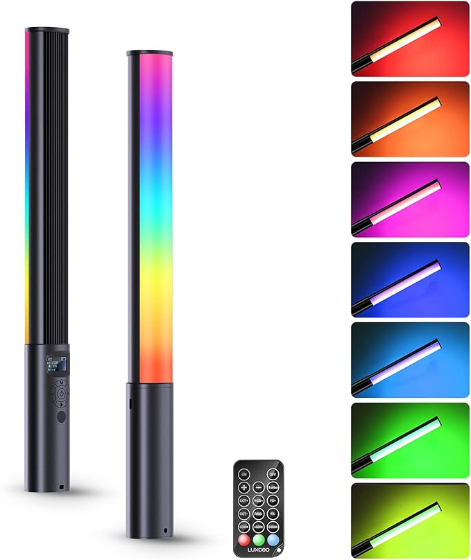 LUXCEO RGB LED Video Light Wand, Handheld Photography Light Stick with Remote Control, Dimmable 2500K-6500K CRI97+ Full-Color LED Light with 2500mAh Built-in Battery, 12 Light Scenes