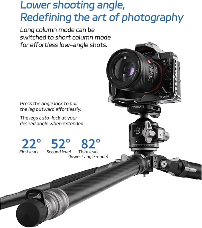 YC ONION Tako T23 Carbon Fiber Tripod with 52mm Bowl Head and FH60S Fluid Head, 3/8" Top Thread, 3 Leg Sections, One Flip Quick Release, Travel Tripod Stand for DSLR Cameras,Camcorders (Max Load 22lb)