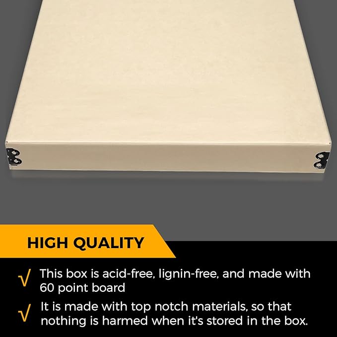 Golden State Art, Archival Storage Box, Acid-Free Drop Front Museum Box with Metal Edge for Storing Artwork Photos Documents Prints Arts And Crafts (Tan-11.75x14.75x1.5 Inches)