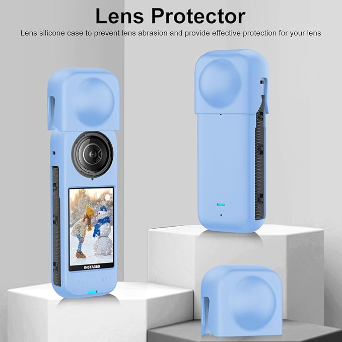 PULUZ Silicone Protective Case for Insta360 X4 with Lens Cap, Soft Camera Protective Cover and Standard Lens Guard for Insta 360 X4 Accessories(Blue)