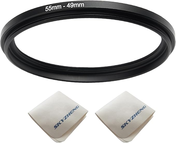 55mm Lens to 49mm Camera Lens Adapter 55mm to 49mm Step Down Ring Adapter Ring for All Brands of UV ND CPL, with Premium Lens Wiping Cloth 2 Pack (55mm-49mm)