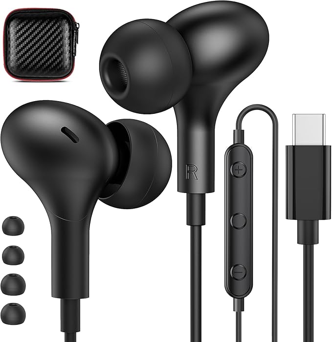 APETOO USB C Headphone for Samsung Galaxy S24 S25 Ultra S23 S26 S22 S21 A17 A54 Magnetic Wired Earbuds Noise Canceling in-Ear Type C Earphone Microphone Stereo Bass for iPhone 17 16 15 Pro Max/Pixel