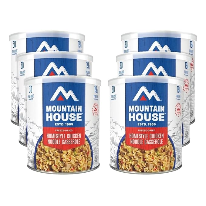 Mountain House Freeze-Dried Homestyle Chicken Noodle Casserole #10 Can – 10 Servings per Can – Emergency Survival Canned Food for Camping, Hiking & Backpacking – Long-Term Storage Meal – 30-Year Taste Guarantee – Pack of 6 – Made in USA