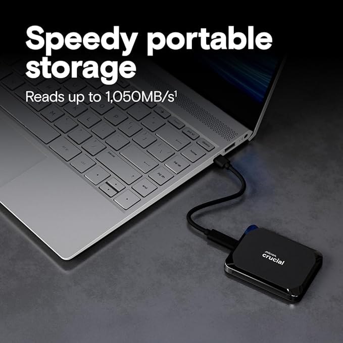 Crucial X9 4TB Portable SSD, Up to 1050MB/s, USB 3.2 USB-C, External Solid State Drive, Compatible with Windows, Mac, & Android, Reliable Storage for Games, Files, & Backups, Black - CT4000X9SSD902