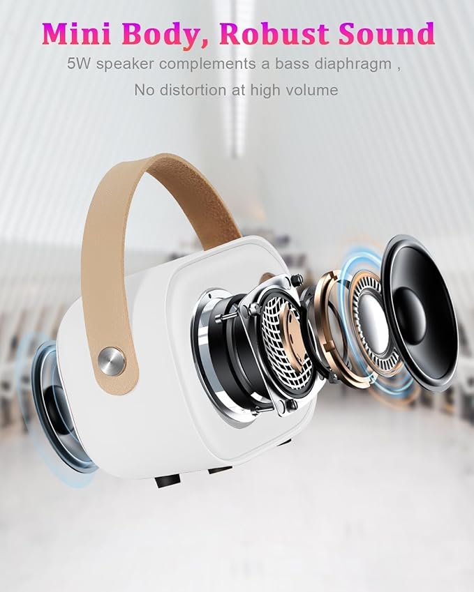 PRUNUS C20 Mini Karaoke Machine,Valentines Day Gifts for Her Him Kids Mens,Portable Bluetooth Speaker with 2 Wireless Microphone for Boys Girls 3-12+ Years Old Birthday Party White