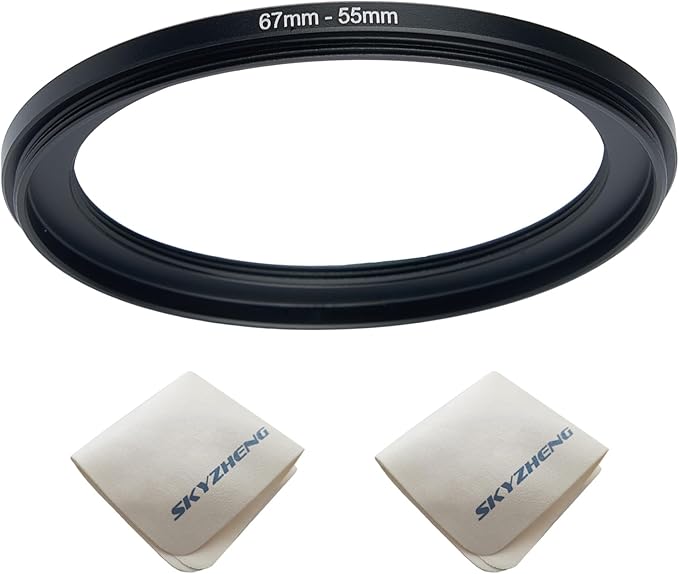 67mm Lens to 55mm Camera Lens Adapter 67mm to 55mm Step Down Ring Adapter Ring for All Brands of UV ND CPL, with Premium Lens Wiping Cloth 2 Pack (67mm-55mm)