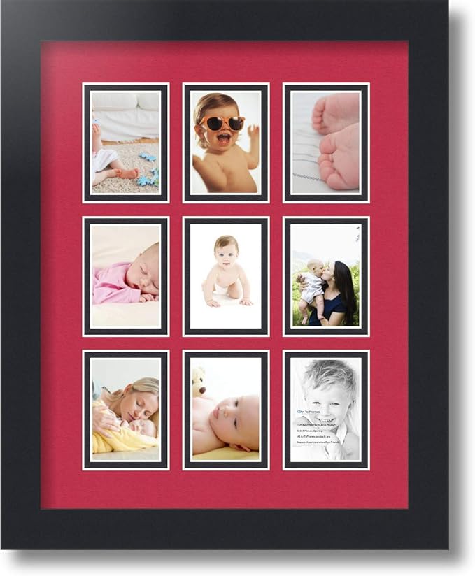 Art to Frames Double-Multimat-78-762/89-FRBW26079 Collage Photo Frame Double Mat with 9 - 2x3 Openings and Satin Black Frame