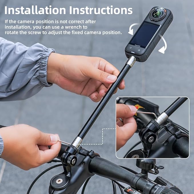 SUREWO Aluminum Motorcycle Bike Handlebar Mount for Insta360 X5,Bike Handlebar Selfie Stick Mount with Adjustable Aluminium Alloy Rod for Insta360 X5 X4 X3 X2 X,DJI Action 5Pro/4/3,GoPro