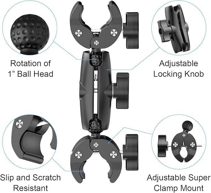 Double Clamp Camera Mount - Universal Bracket for Golf Carts, Umbrella Clamp, Desktop, Strollers, Wagons, Photo Studio, and More, Magic Arm Double Ball Head Adapter