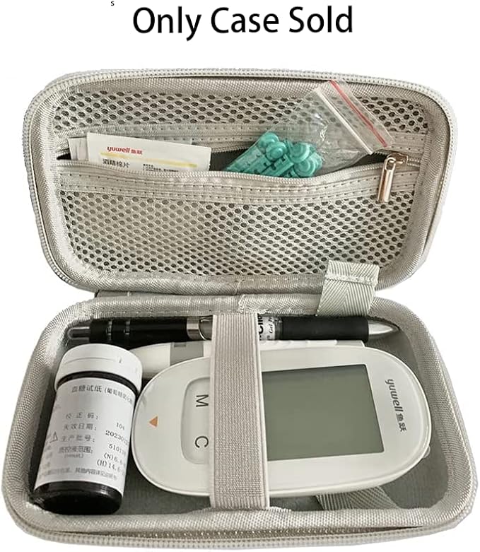 Hard Shell Diabetic Supplies Bag Carrying Case Organizer For Diabetes Testing Kit, Blood Glucose Monitor Kit with Meter, Blood Sugar Test Strips, Lancets, Lancing Device, Alcohol Wipe (A-Gray, Small)