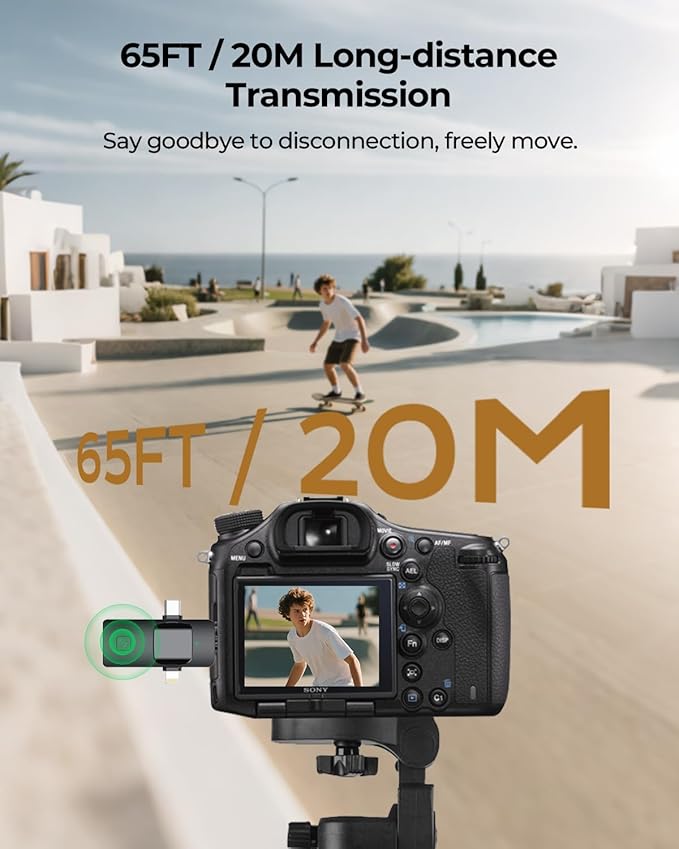 3-in-1 Microphone for iPhone, Android, Camera, Wireless Microphones, Mini Microphone, Lapel Mic with Noise Reduction, Crystal Clear Sound & 7H Battery for Vlogging, Portable Recorders