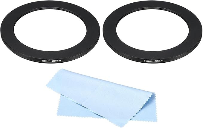 PATIKIL 82mm-62mm Metal Step Down Ring with Cleaning Cloth, 2 Pack Camera Lens Filter Adapter Ring Aluminum Filter Adapter Ring for Camera Lenses Hood, Black