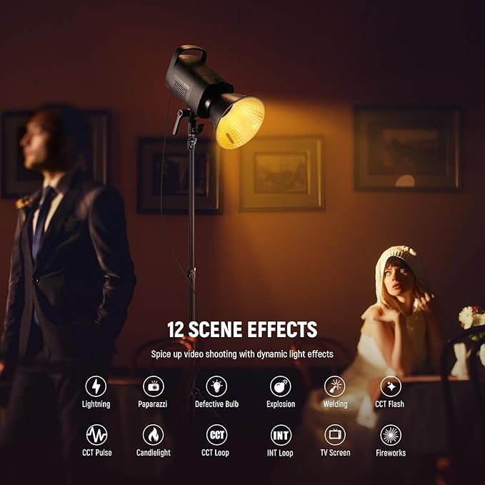 NEEWER CB120B 120W LED Video Light with 2.4G&APP Control COB Bi Color 2700K-6500K 78000lux at 1m/CCT Mode/CRI97/12 Scenes/Bowens Mount Continuous Output Lighting for Studio Photography/Video Recording