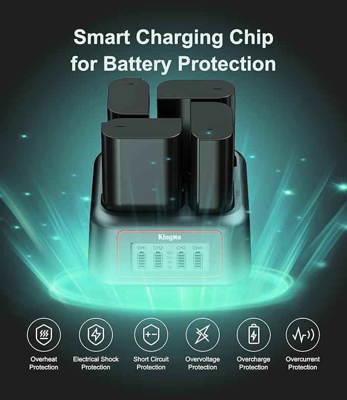 King Ma DMW-BLK22 Charger,4 Channel for Lumix Panasonic Battery Charger，PD 45W Fast Charging with LED Display,Compatible with Panasonic Lumix DMC-GH3、DMC-GH4，DMC-GH5、DMC-GH5S、GH6、DC-S5
