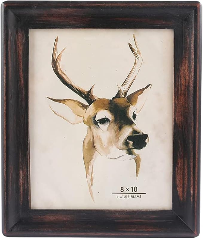 Picture Frame 8x10,Black Rustic Wood Frame with Glass Front, Wall Mount or Table Top