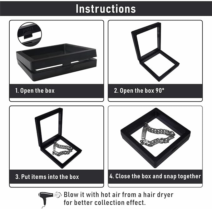 Black 3D Floating Frame , 3.5 x 3.5 x 0.8 inch Coin Display Case with Base , 3D Floating Jewelry Frame Display Holder Stands for Challenge Coins AA Medallions Specimen Jewelry (20 Pack)
