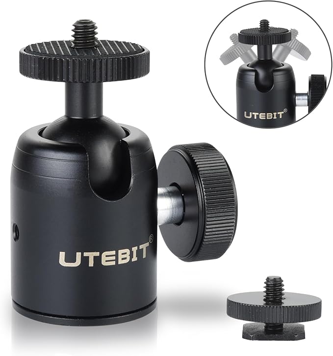 UTEBIT Mini Ball Head with 1/4" hot Shoe, 360° Rotatable Ball Heads Camera Mount Adapter (24mm Ball Head)