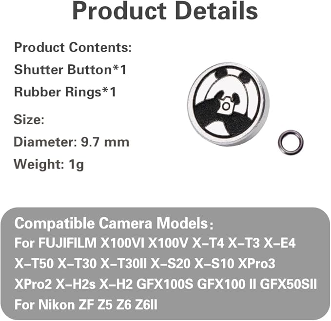 Camera Metal Hot Shoe Cover Protector Cap Cute Button Compatible for Fujifilm X100VI X100V X-M5 X-T4 X-T3 for Nikon ZF Z5 Z6 Z6II (Aluminum Alloy-Shutter Decorative Button)