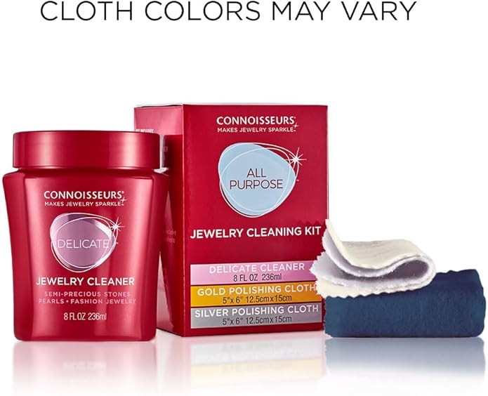 CONNOISSEURS All-Purpose Jewelry Cleaning Kit - Includes Delicate Jewelry Cleaner Solution and 2 Polishing Cloths