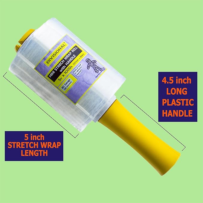 " 12-Pack " Mini Stretch Wrap Roll with Handle | 5 inch x 1000ft x 12 pcs | Shrink Wrap Roll | Stretch Wrap for Moving | Plastic Wrap for Moving | Stretch Film Wrap for Moving | 5 inch Stretch Wrap |
