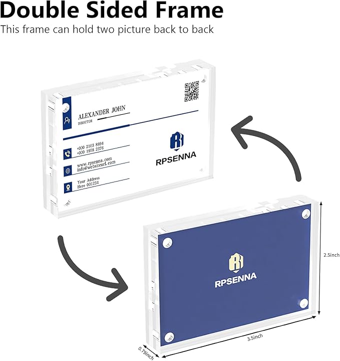 RPSENNA Mini Picture Frame 2.5x3.5 inch Acrylic Magnetic Photo Business Clear Card Frame 20mm Thick Double Sided Wallet Size Desktop Display Frames for Cards Photos Office Home Decor 2 PCS