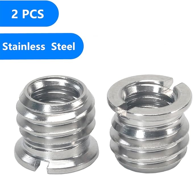 Stainless Steel 1/4"-20 Female to 3/8"-16 Male Convert Screw Adapter 2 Pieces 8mm Height