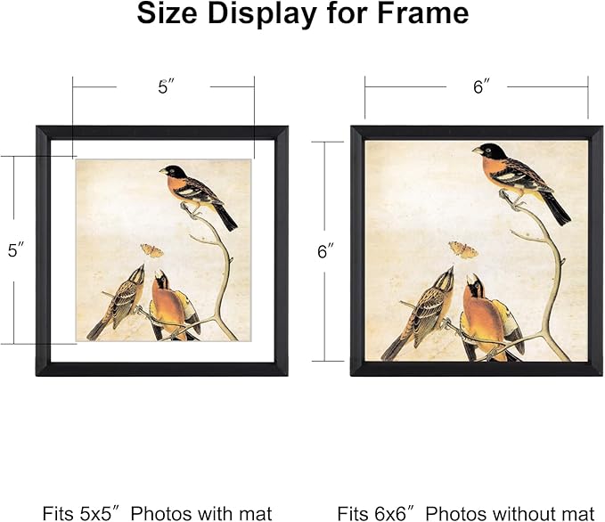 BKABOT 6x6 Picture Frame, Black Metal Photo Frames with HD Glass, Fits 5x5 with Mat or 6 x 6 without Mat, Display for Wall and Table, 1 Pack