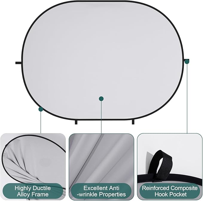 Kate 5x6.5ft(1.5x2m) Collapsible Backdrop White Grey Twist Flex Folding Pop up Backgrounds for Photoshoot, Headshots Photo, Video Calls