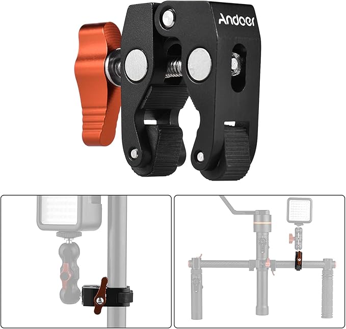Andoer Super Clamp Tripod Clamp Crab Pliers Clip with 1/4 Inch & 3/8 Inch Screw Hole for DSLR Rig LCD Monitor Studio Light Camera Magic Arm, Orange