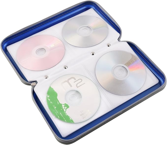 alavisxf xx CD Holder, 72 Capacity CD/DVD Case Holder Portable Wallet Storage Organizer Hard Plastic Protective Storage Holder for Car Travel(72 Capacity, Blue 72)
