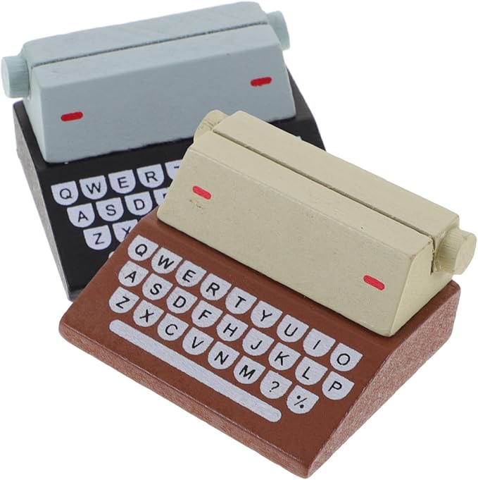 2pcs Vintage Typewriter Style Memo Holders Cute Wooden Picture Clips for Desktop Note Display Multi-Function Photo Stands with Wooden Base for Home and Office Decor