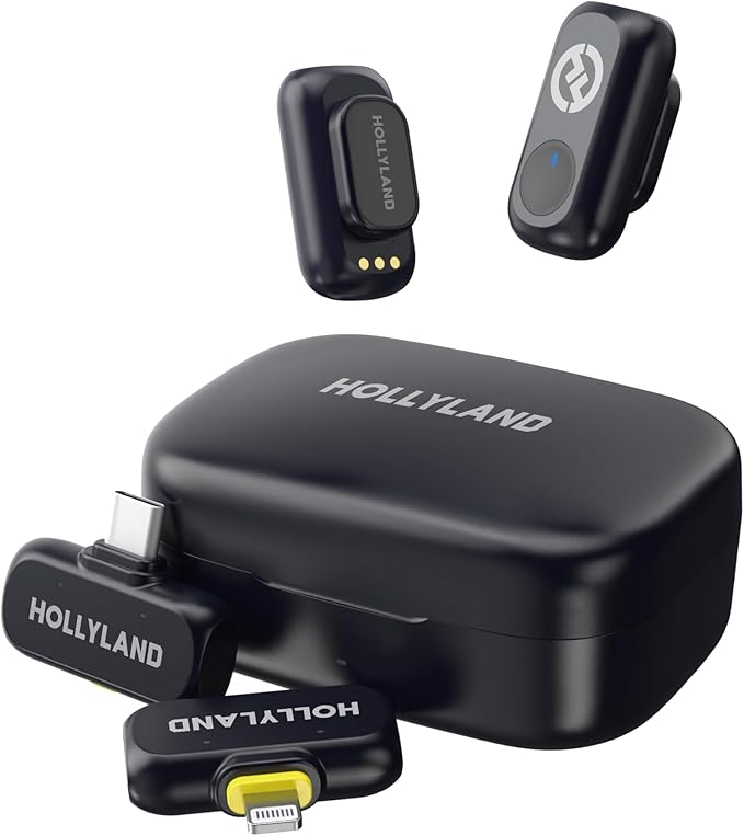 Hollyland Lark A1 Wireless Mini Microphone for iPhone 14/13/12 (2TX + Lightning RX) 48kHz/24-bit, 3-Level Intelligent Noise Cancel, Magnetic Microphone for YouTube, Podcast, Vlogging (Black)