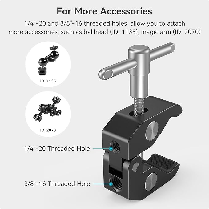 SmallRig 9.8" Magic Arm Clamp Kit with Super Clamp, Adjustable Articulating Arm Friction Arm for Monitor, LED Lights 2066B and 735
