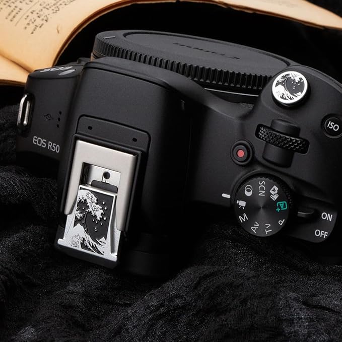Kanagawa Wave Pattern Camera Hot Shoe Cover Shutter Button for Canon EOS R RP R1 R3 R5C R5II R6II R7 R8 R10 R50 R100 (Aluminum Alloy-Set)
