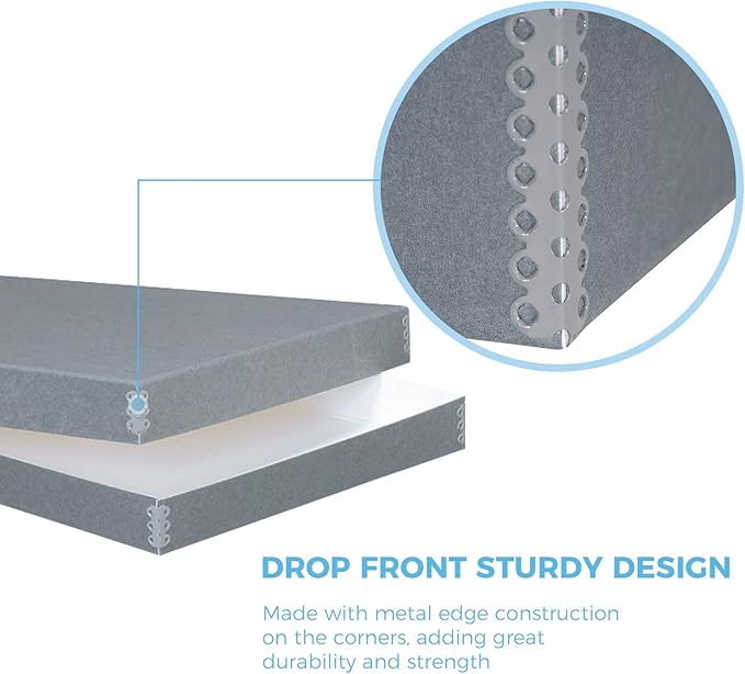 Lineco, Archival Newspaper Preservation Storage Box, Drop Front Design with Metal Edge, Acid-Free File Organizer, Preserveor for Photos, Documents, Scrapbook, Magazines, 22x15 Gray